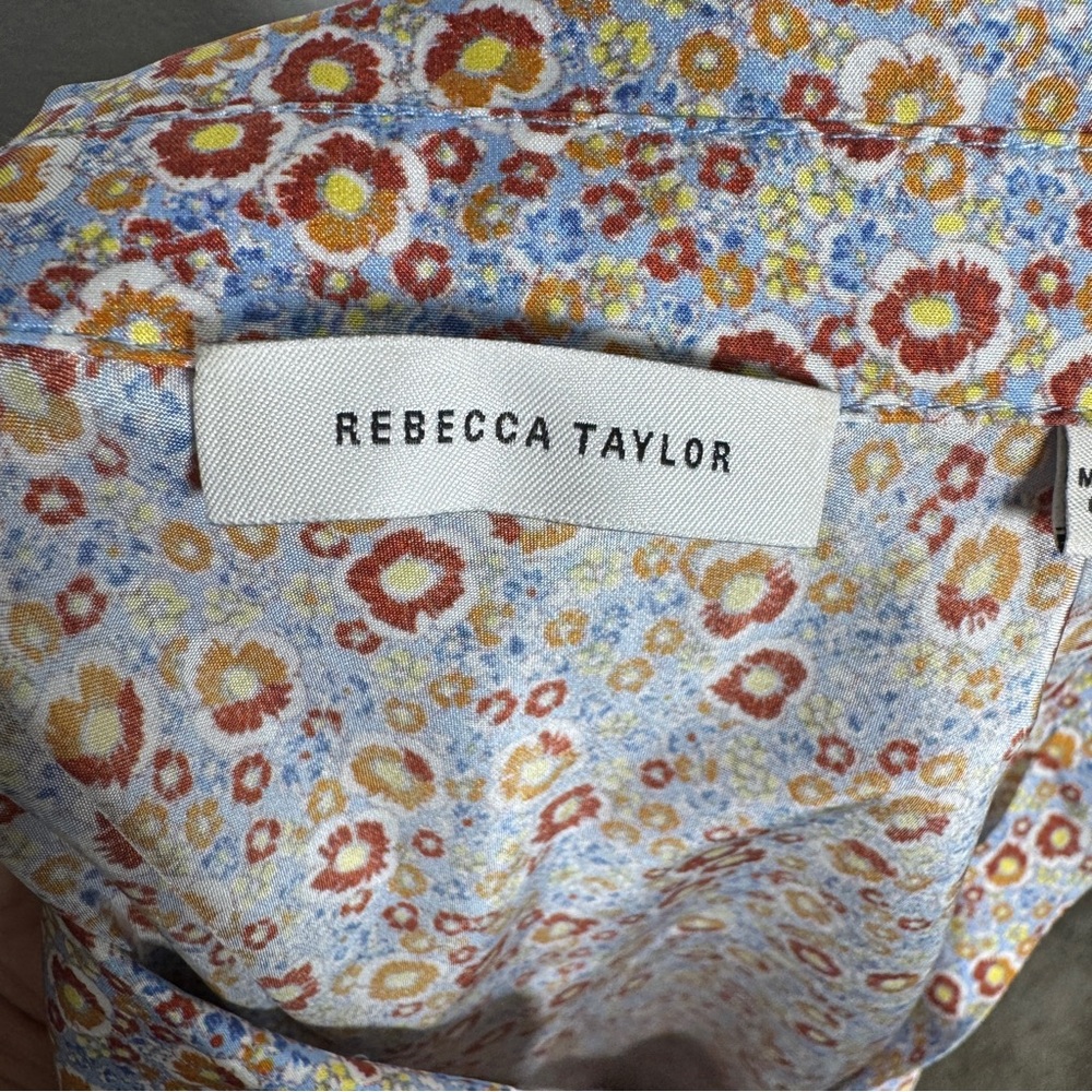 Rebecca Taylor Silk Floral Blouse 10 Blue Button Down Workwear Violet Fleur - Picture 5 of 8